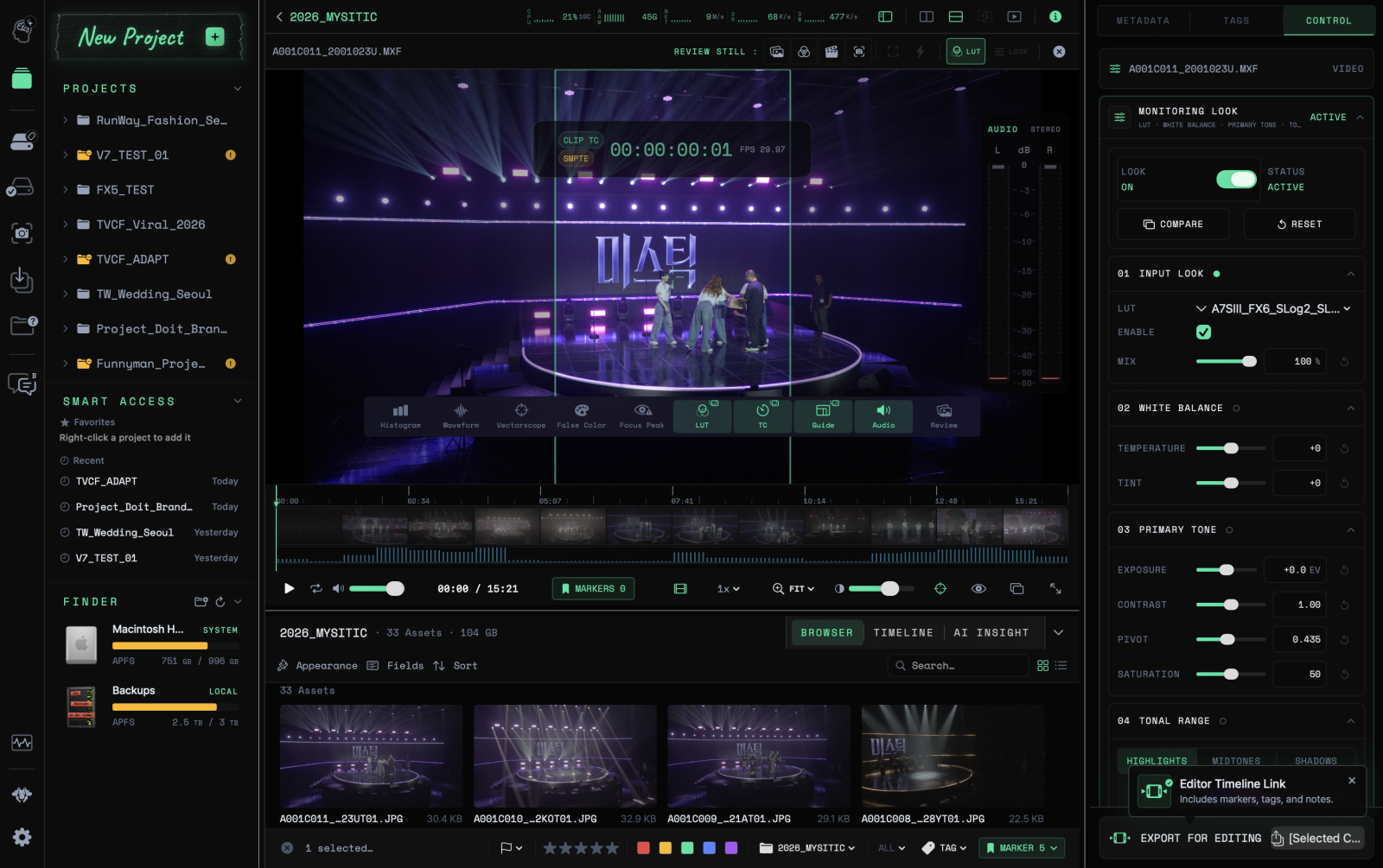 CamBrain 프로젝트 뷰의 LUT·스코프와 촬영본 리뷰